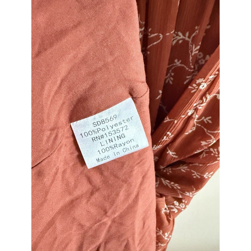 Bohme Rust Smocked Midi Dress Floral Fall Tiered Size Small Boho Casual - Picture 5 of 5